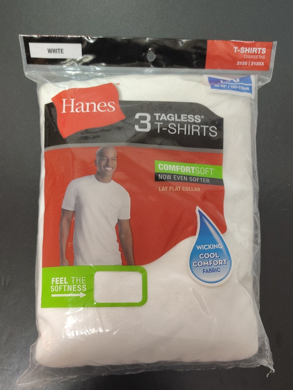 Hanes White Tagless Crew  Men's T-Shirts - 3 Pack - Size L